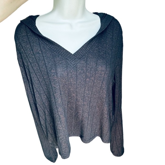 Athleta Harmony Heather Mahogany Brown Black Ribbed Hoodie Sweatshirt Oversized - Picture 7 of 14